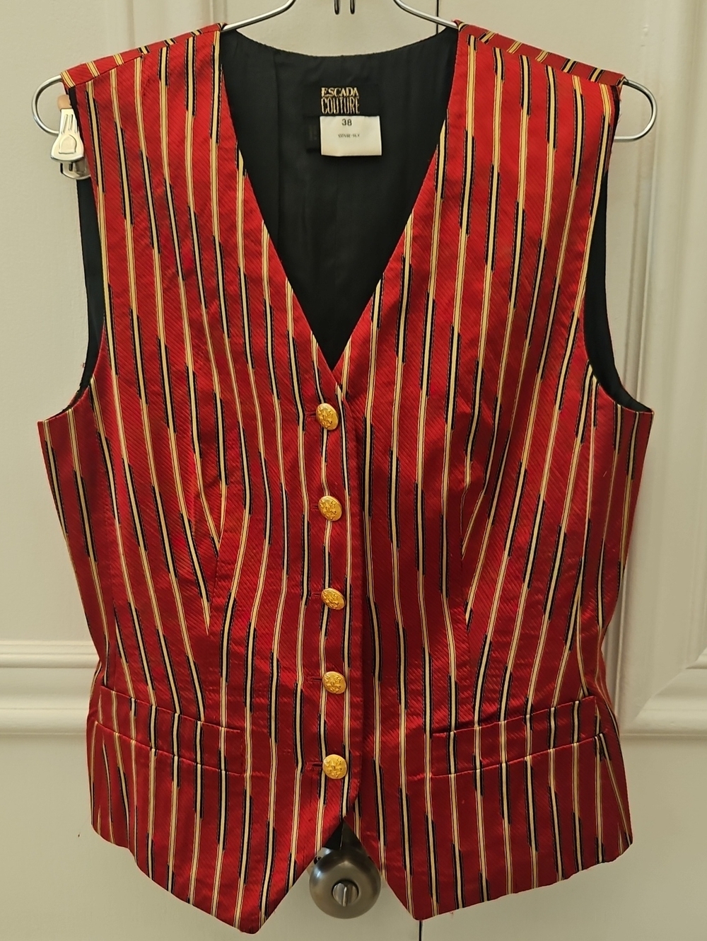 Escada Couture Red Striped Women's Vest - 100% Silk- EU 38